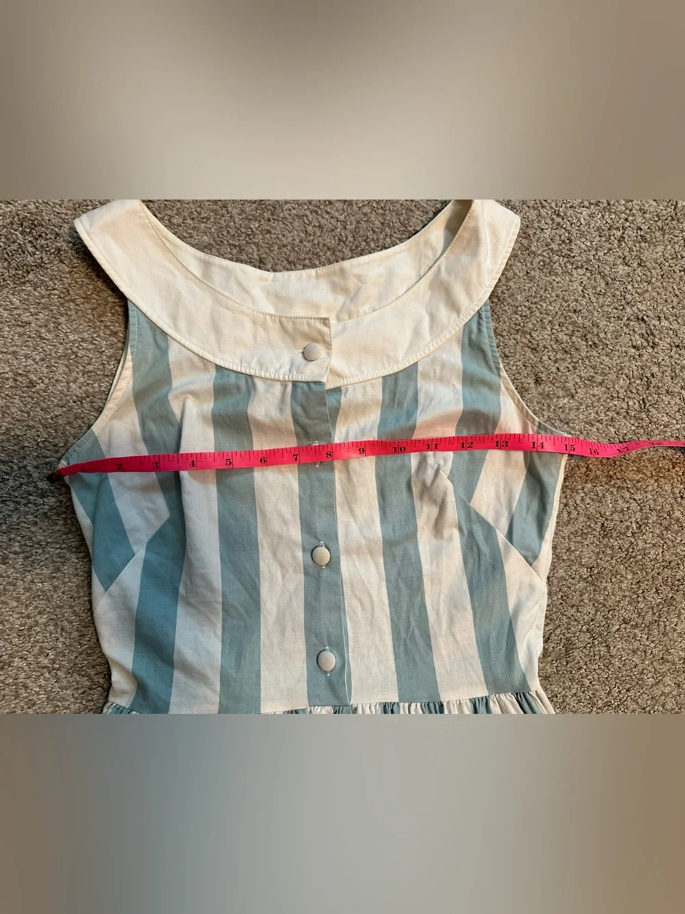 Vintage Laura Ashley White and Light Blue Striped Sleeveless Dress - Picture 8 of 11